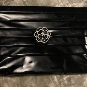 Elegant Vintage Anton Black Clutch with Camilla Floral Accent